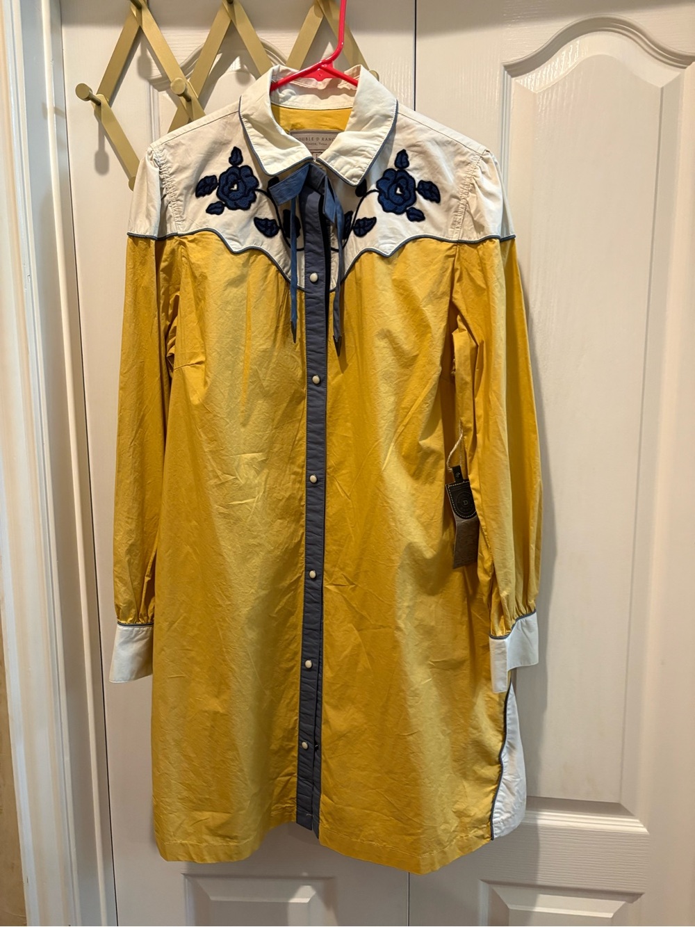 Double D Ranch Yellow & Navy Western-Style Long Sleeve Dress